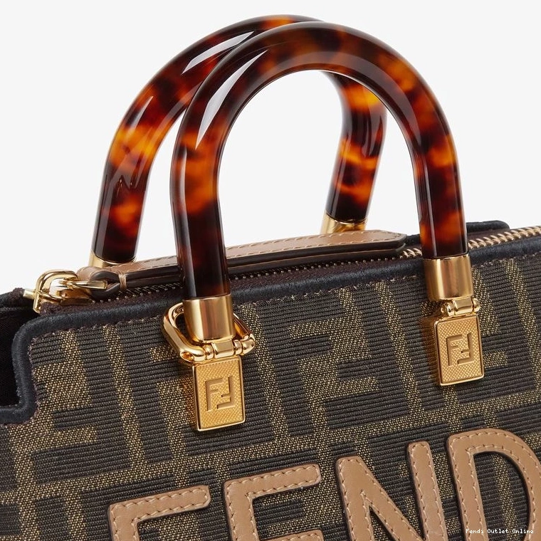 Cheap Mini In Way ROMA Boston Motif Bag Brown Fendi Fabric The FF By Logo 0819